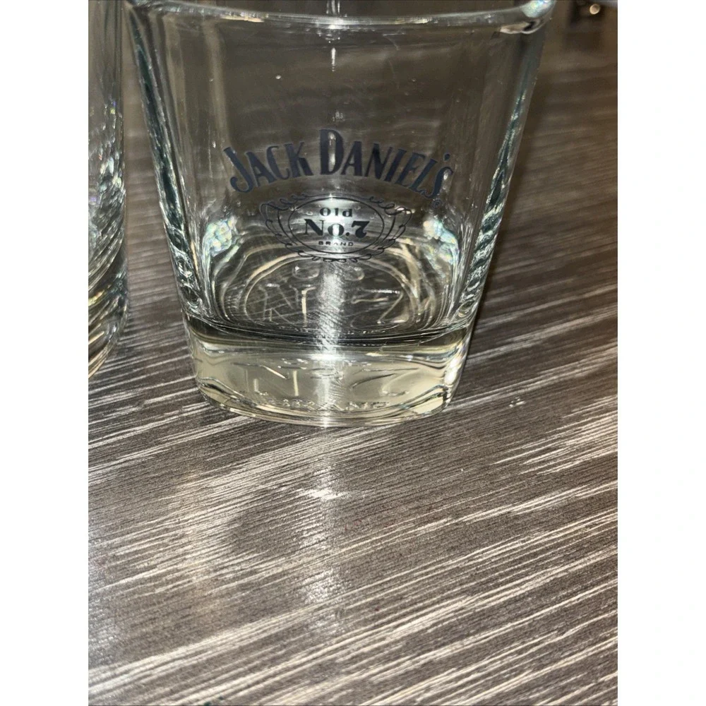 Vintage Jack Daniel's' Old No. 7 Whiskey Low Ball Glasses w/ Embossed Bottom Set